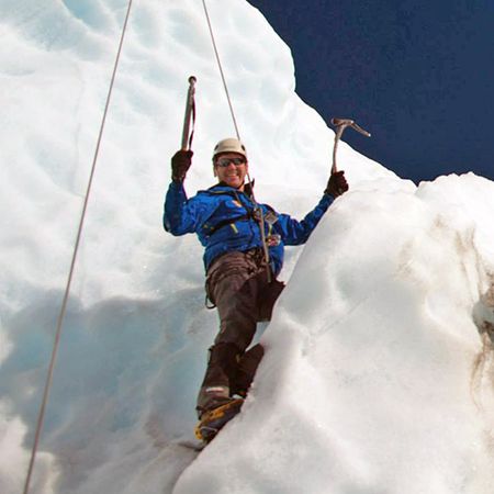 Greg Corio ice climbing.